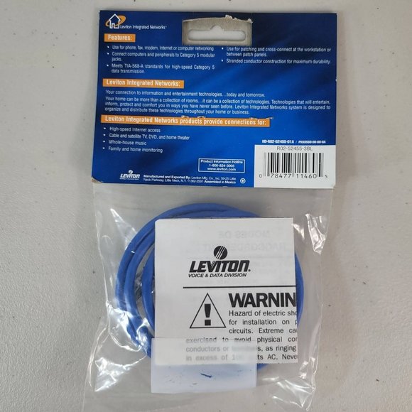 2/$15 NEW Leviton CAT 5 3-Foot Patch Cord Blue 52455-3BL Network Cable Ethernet - Picture 5 of 7